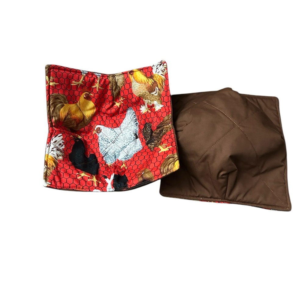 Colorful Chicken Print Fabric Bowl Kozies set of 2